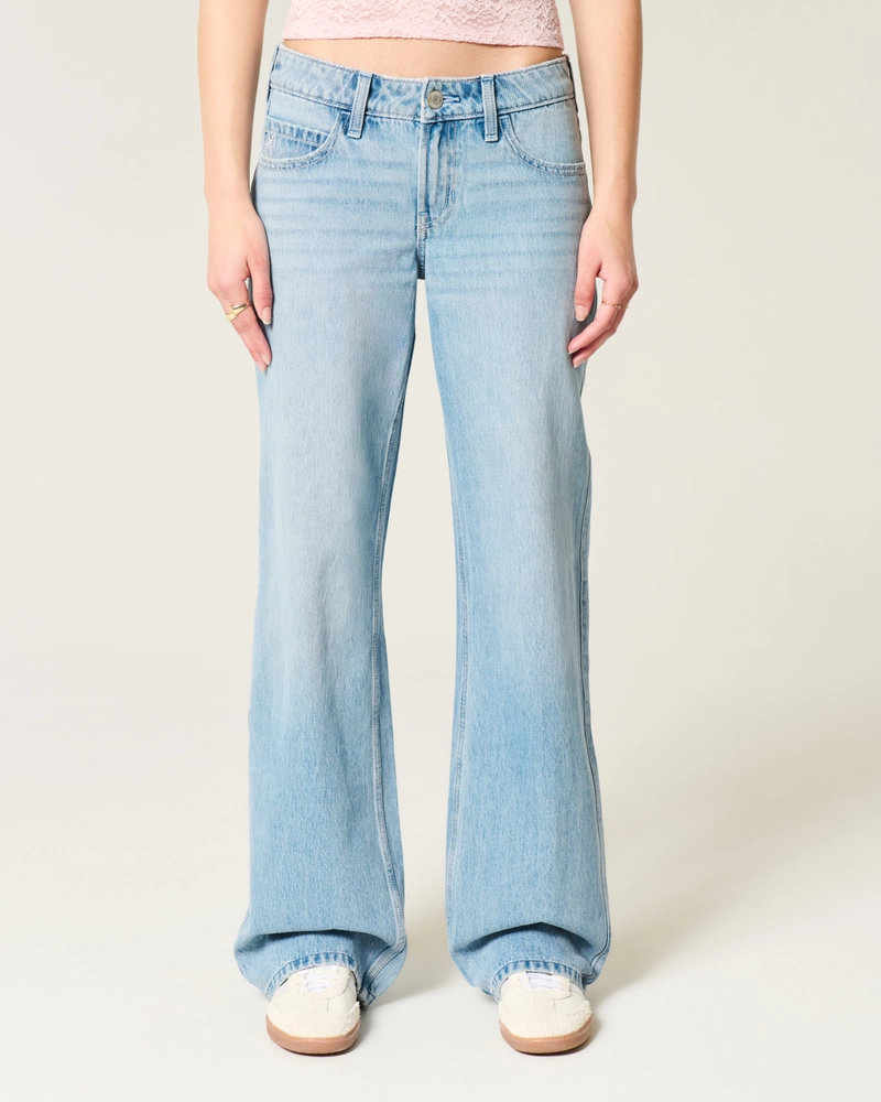 Low-Rise Light Wash Embroidered Bows Light Wash Baggy Jeans