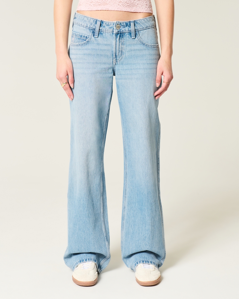 Low-Rise Light Wash Embroidered Bows Light Wash Baggy Jeans