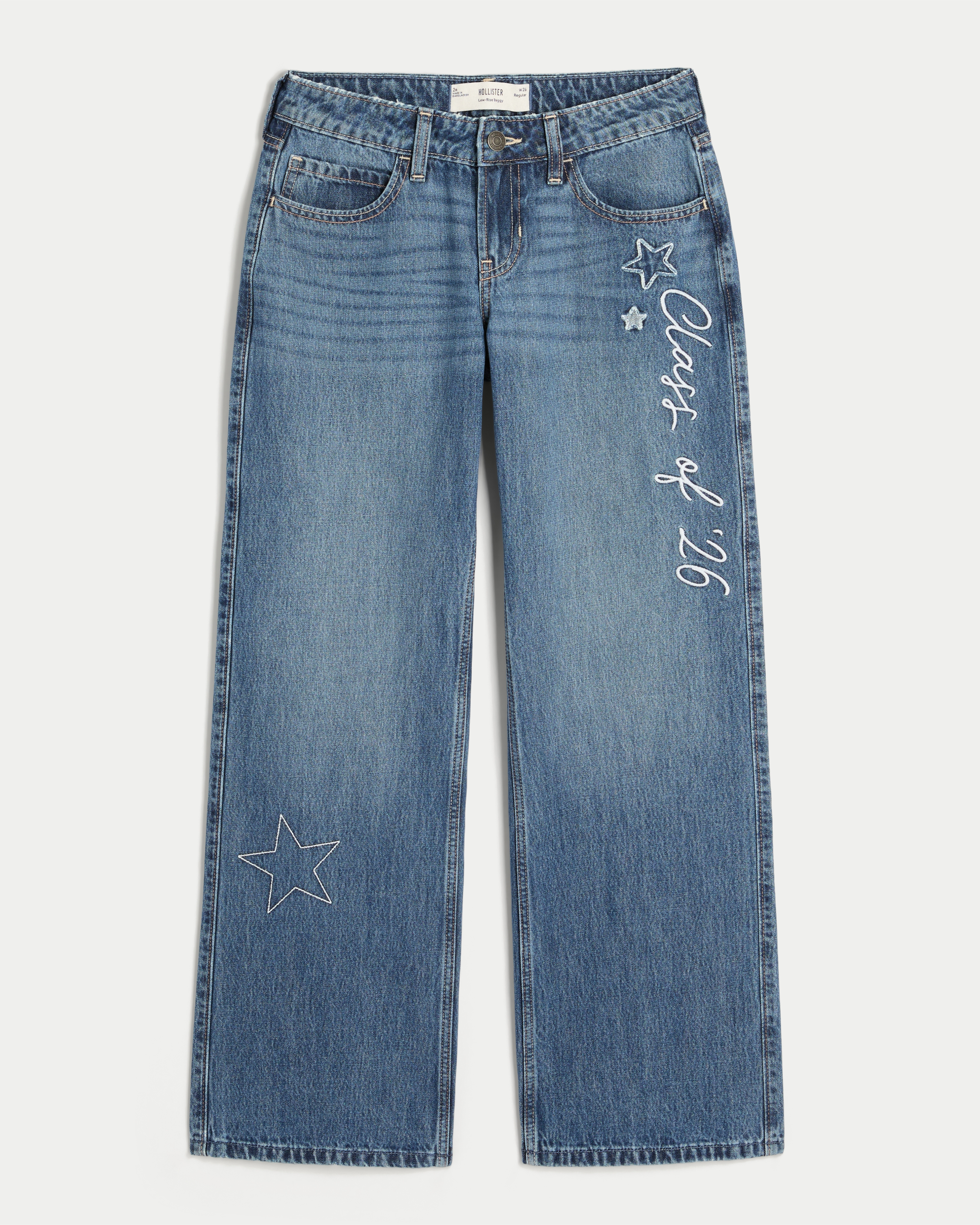 Hollister Low-rise Dark Wash Class Of '26 Embroidered Baggy Jeans