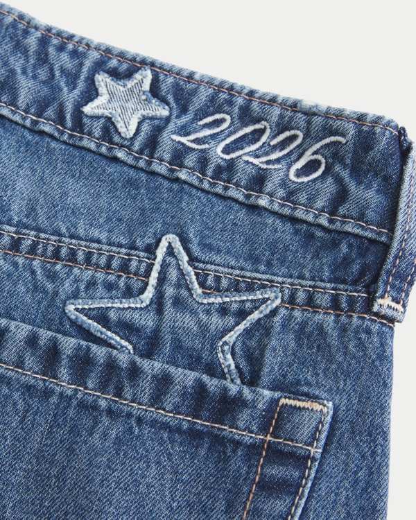 SEIRA×LAGUA TUCK WASH DENIM 26inch Women's Low-Rise Dark Wash Class of '26 Embroidered Baggy Jeans