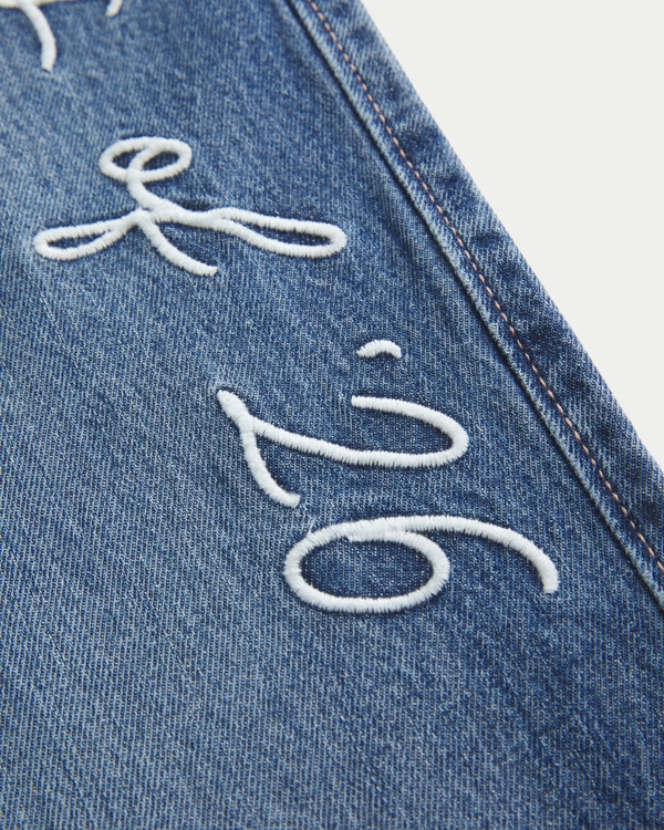 Women's Low-Rise Dark Wash Class of '26 Embroidered Baggy Jeans