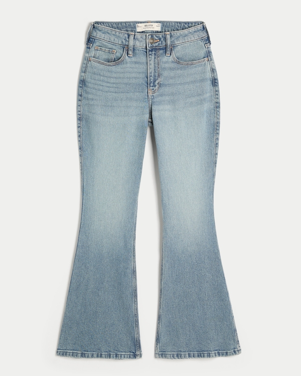 Curvy High-Rise Medium Wash Flare Jeans, Light Wash view 1