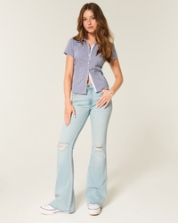 High-Rise Ripped Light Wash Flare Jeans