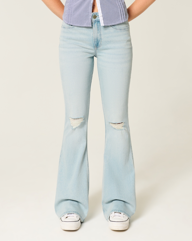 High-Rise Ripped Light Wash Flare Jeans