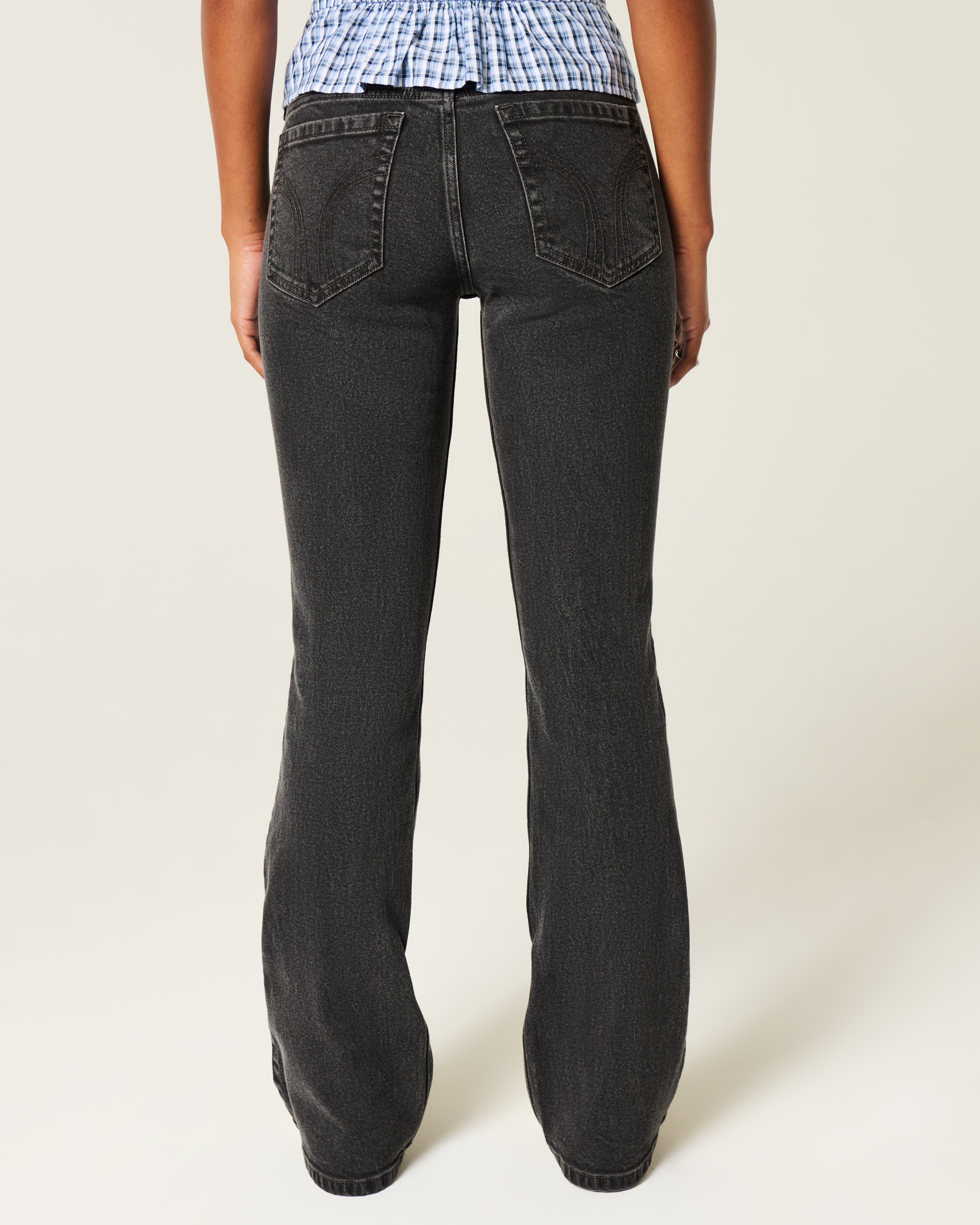 Low-Rise Washed Black Bootcut Jeans