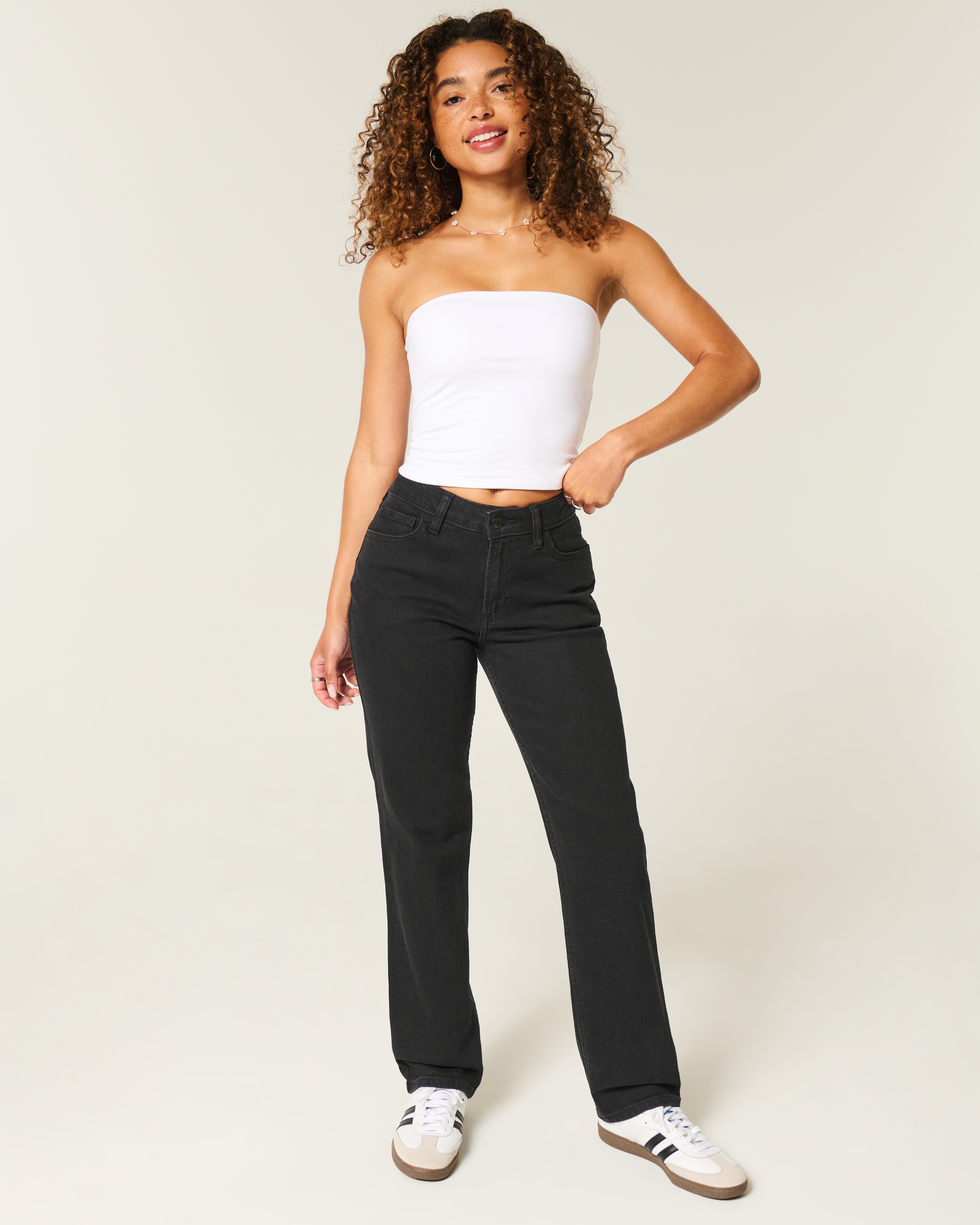 High-Rise Black Straight Jeans