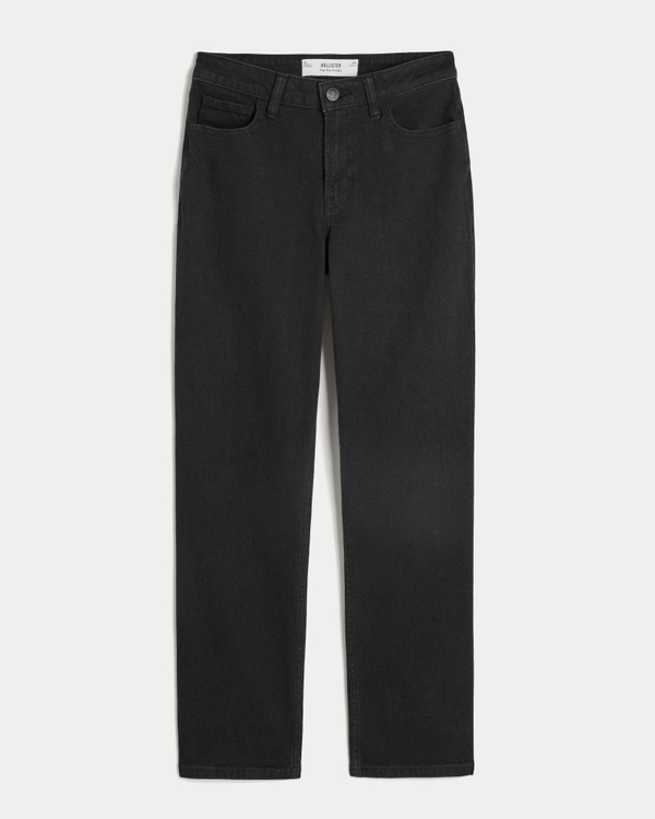 High-Rise Black Straight Jeans, Black view 1