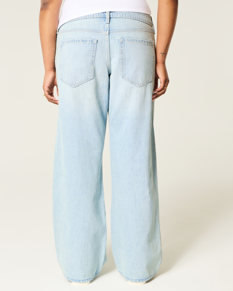 Low-Rise Distressed Light Wash Rhinestone Baggy Jeans