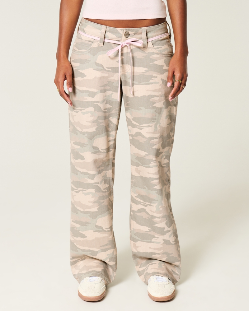 Low-Rise Pink Shoelace Camo Baggy Jeans