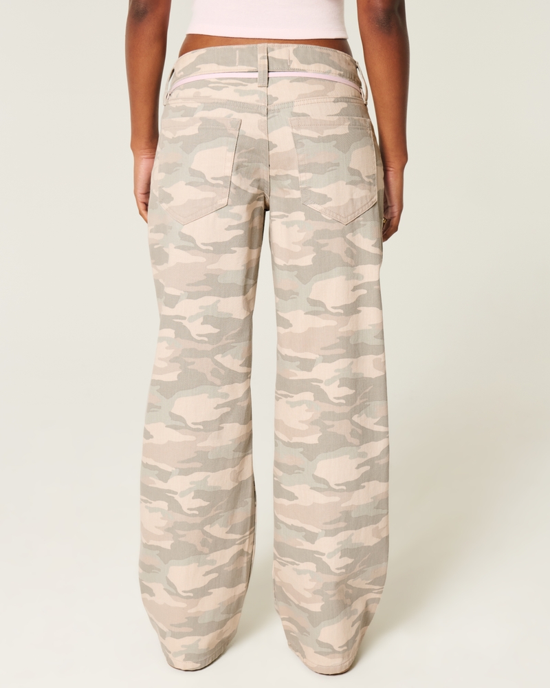 Low-Rise Pink Shoelace Camo Baggy Jeans