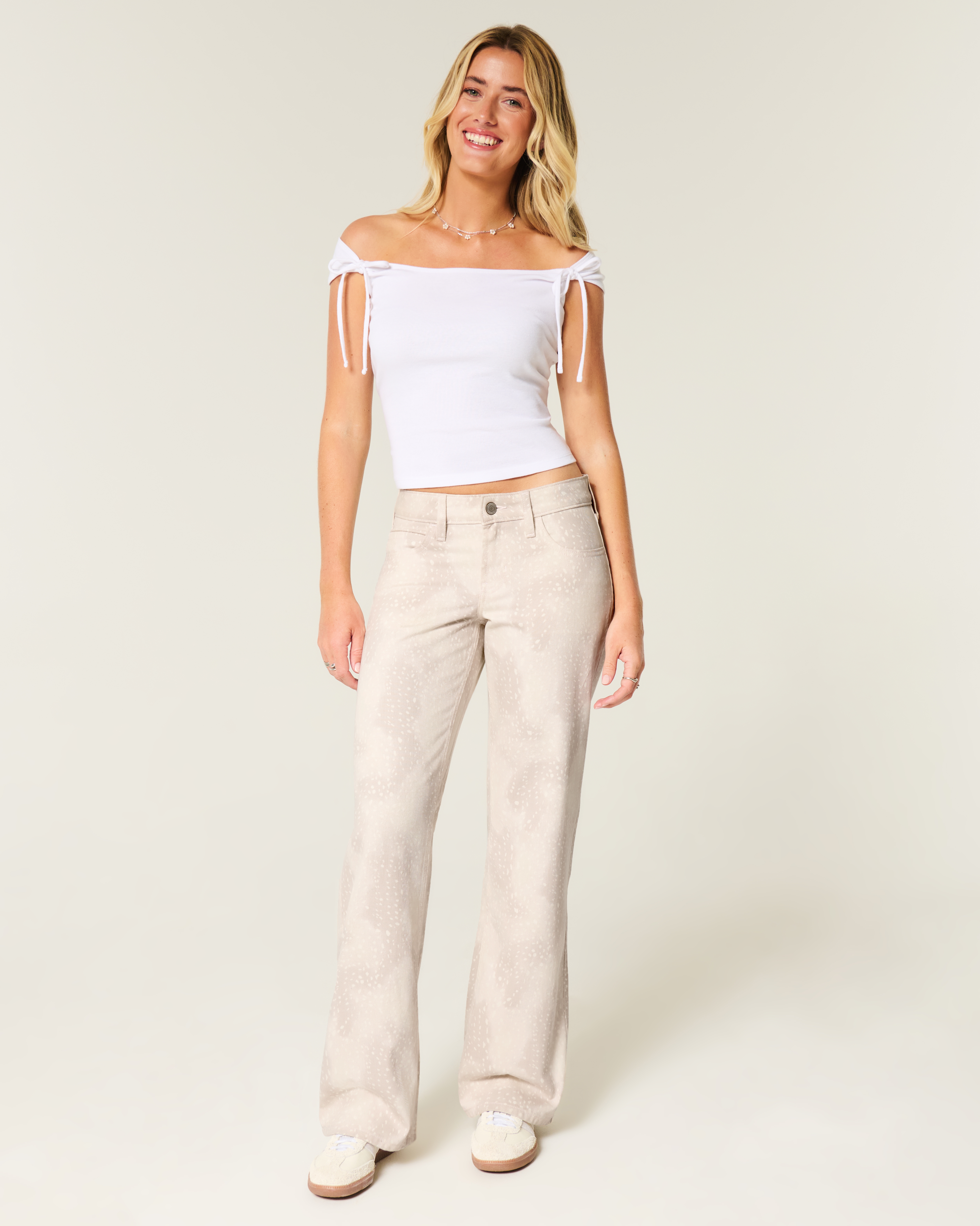 Low-Rise Doe Print Baggy Jeans