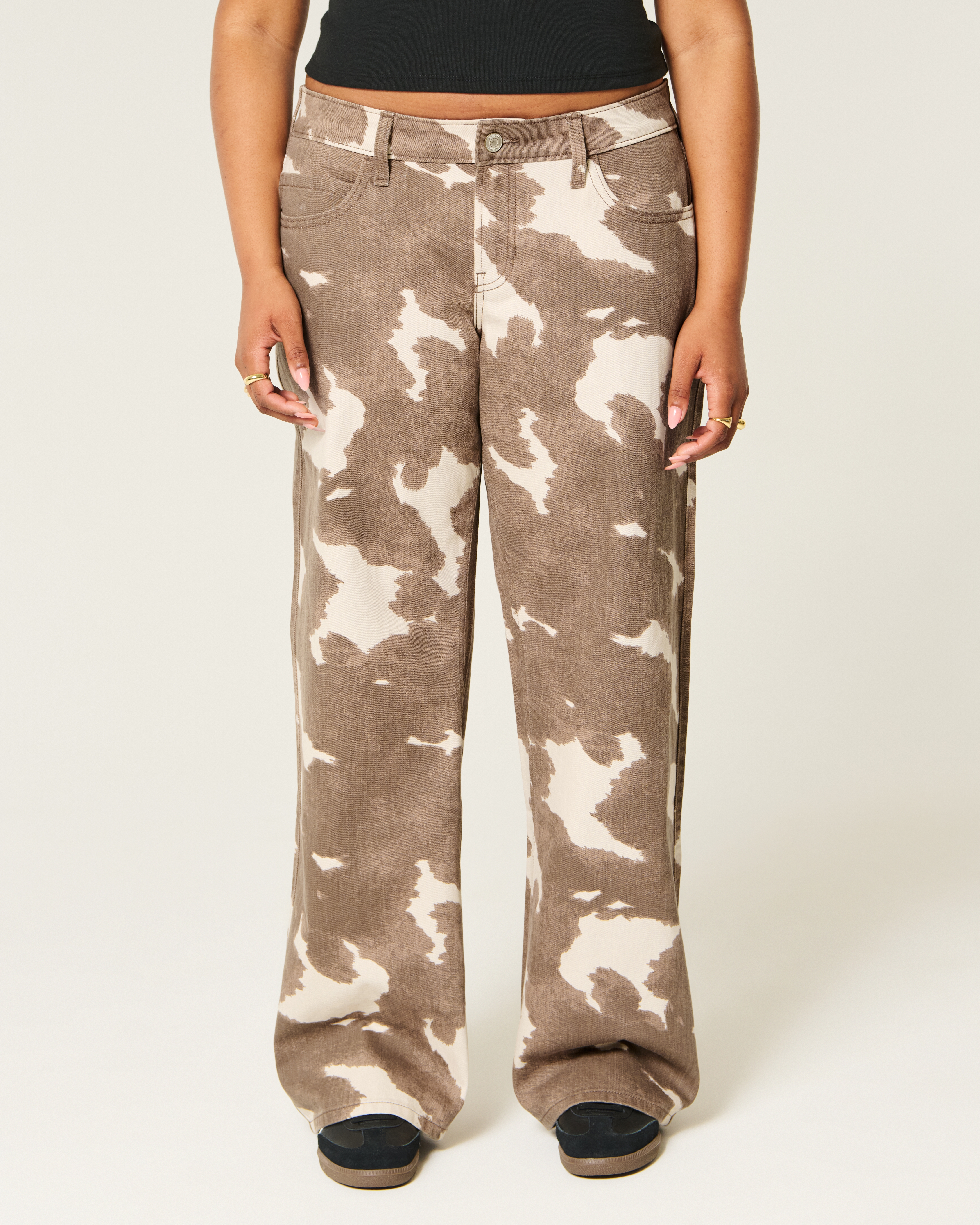 Low-Rise Cow Print Baggy Jeans