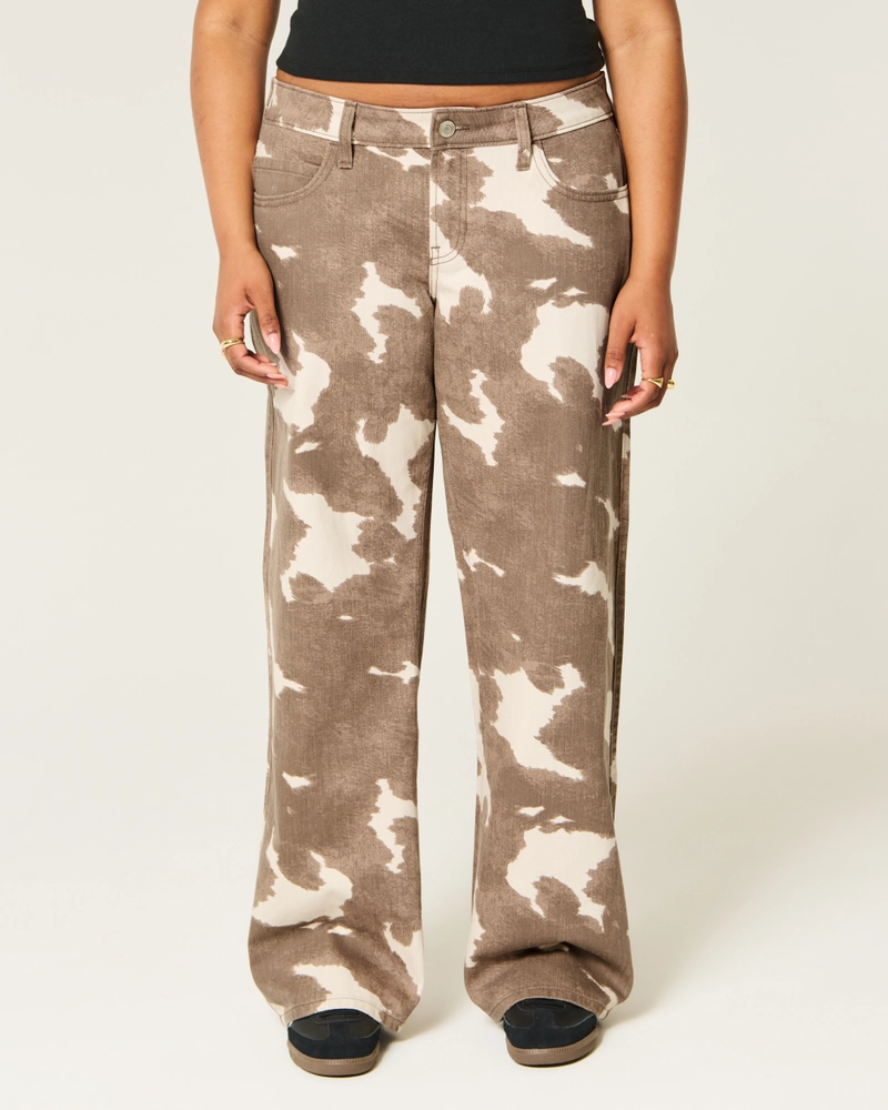 Low-Rise Cow Print Baggy Jeans