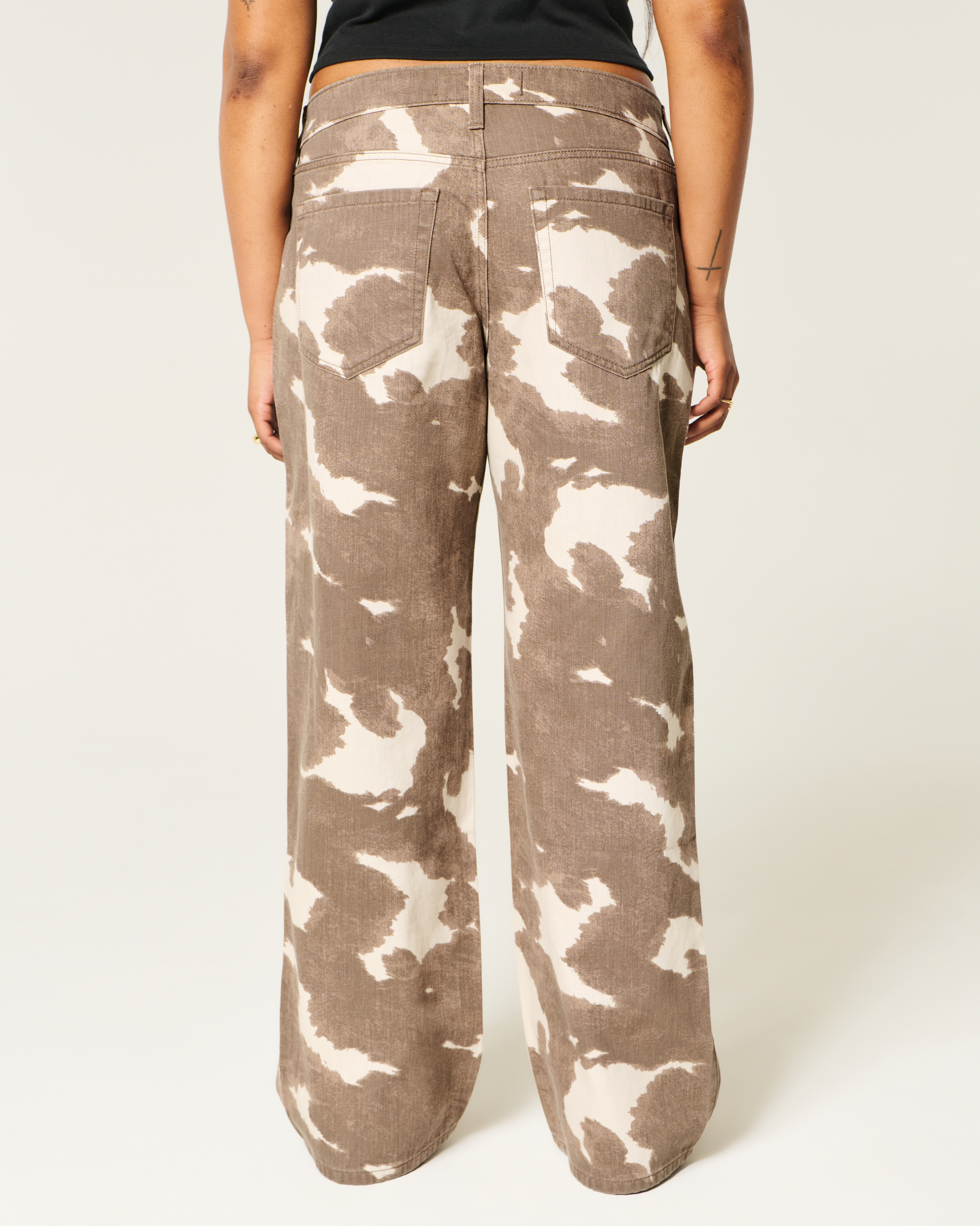 Low-Rise Cow Print Baggy Jeans