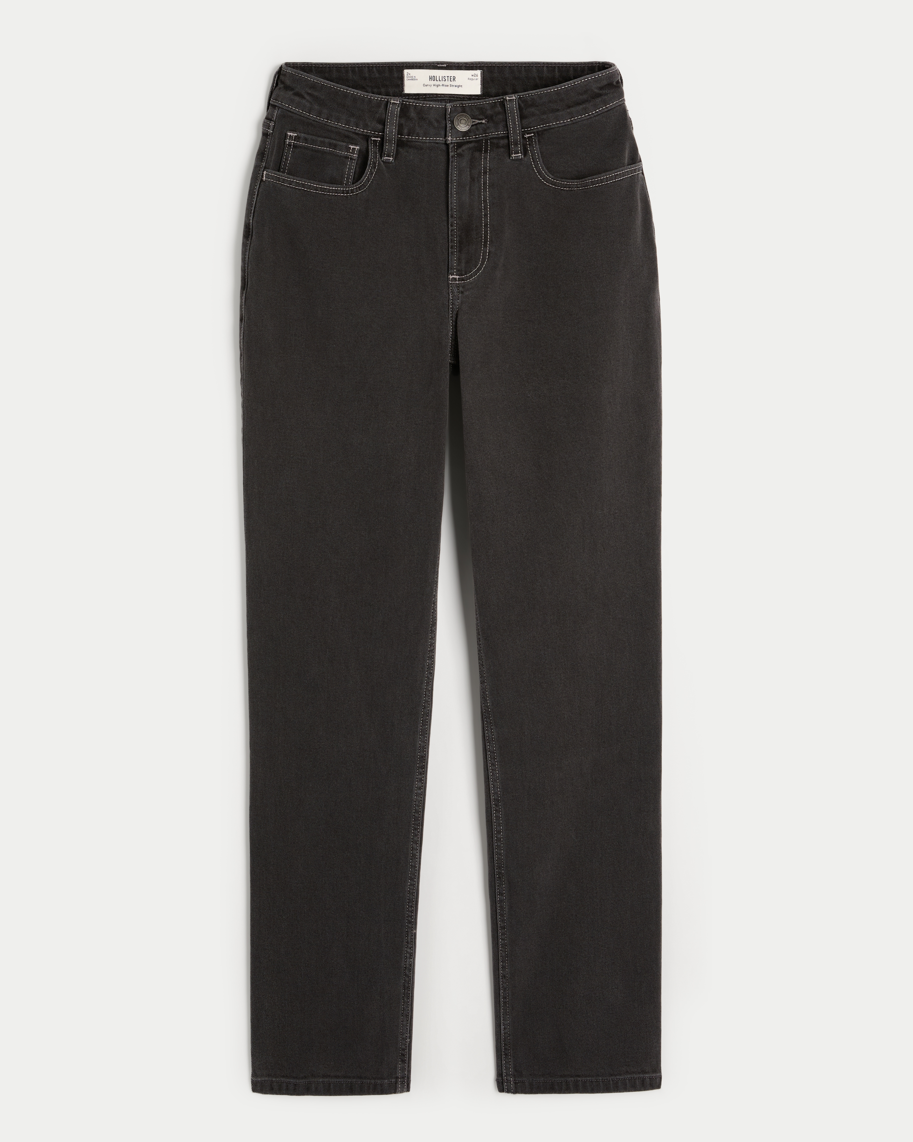 Curvy High-Rise Washed Black Straight Jeans