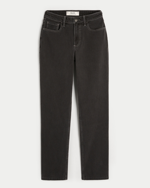 Curvy High-Rise Washed Black Straight Jeans, Washed Black view 1