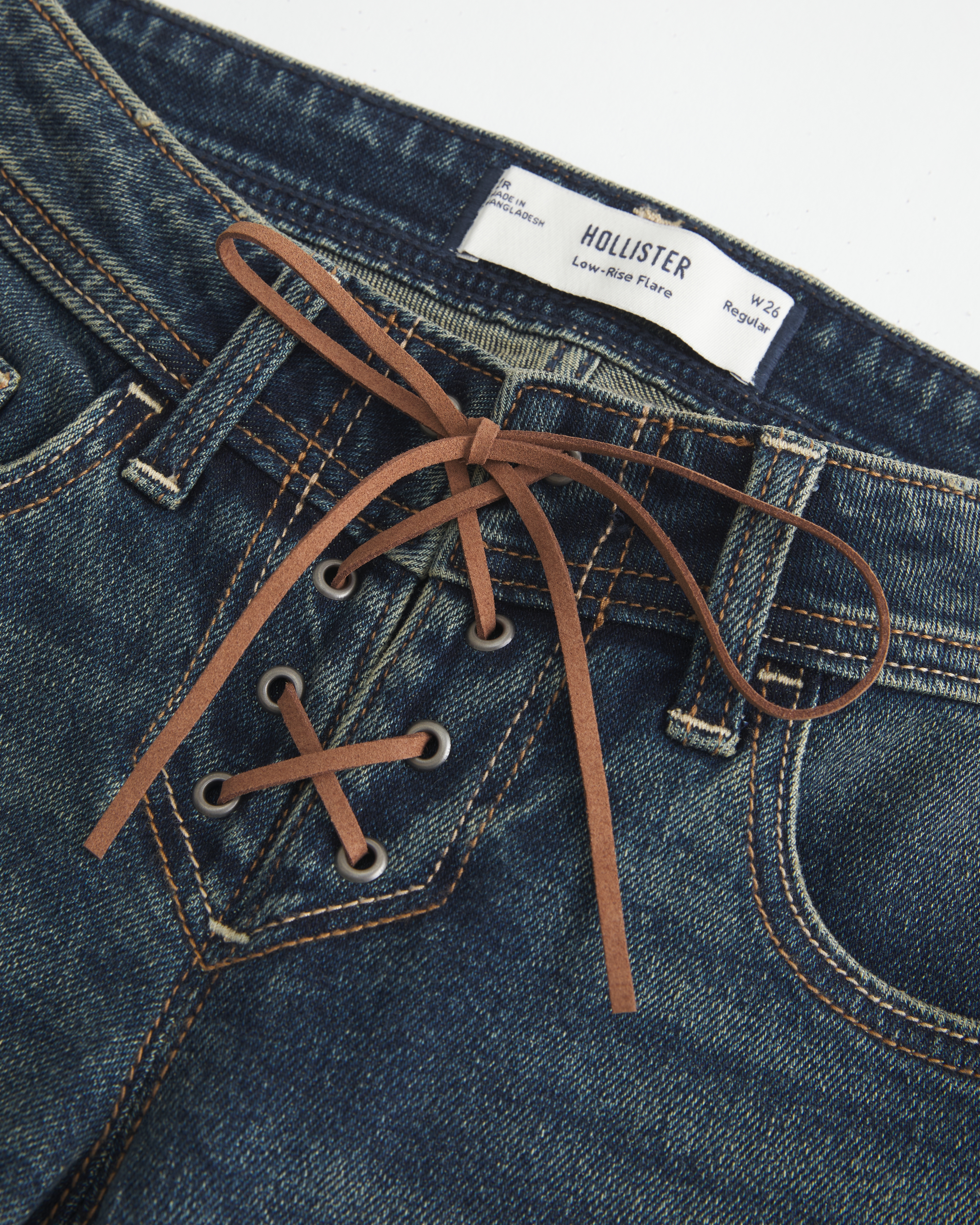 Low-Rise Dark Wash Lace-Up Flare Jeans