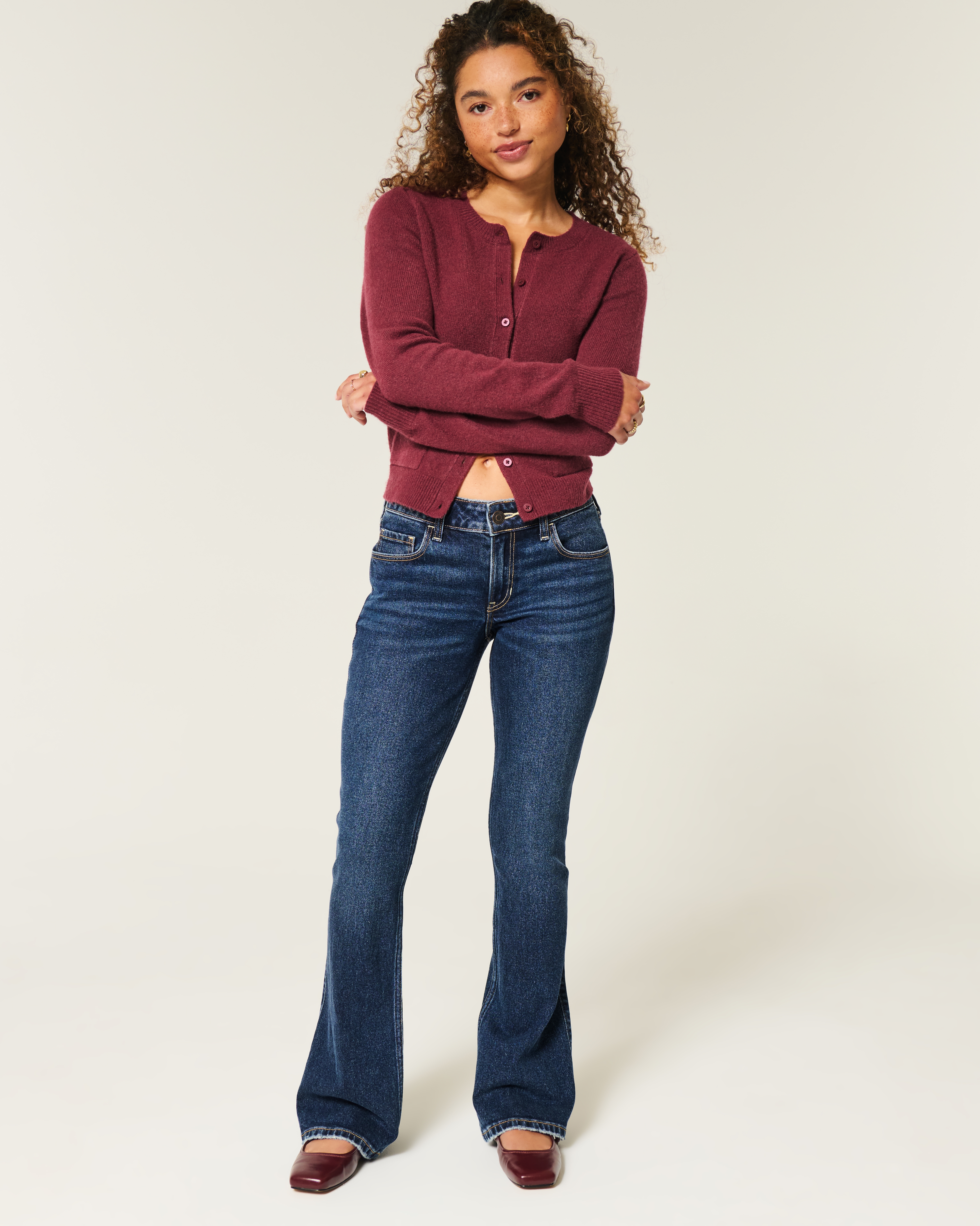 Low-Rise Dark Wash Shine Pockets Boot Jeans