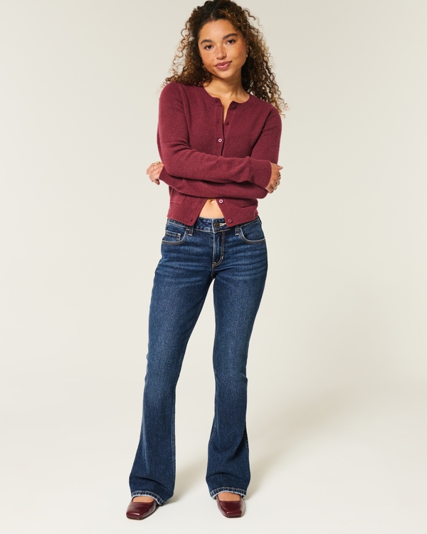 Low-Rise Dark Wash Shine Pockets Boot Jeans, Dark Rinse view 1
