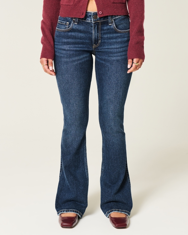 Low-Rise Dark Wash Shine Pockets Boot Jeans, Dark Rinse view 2