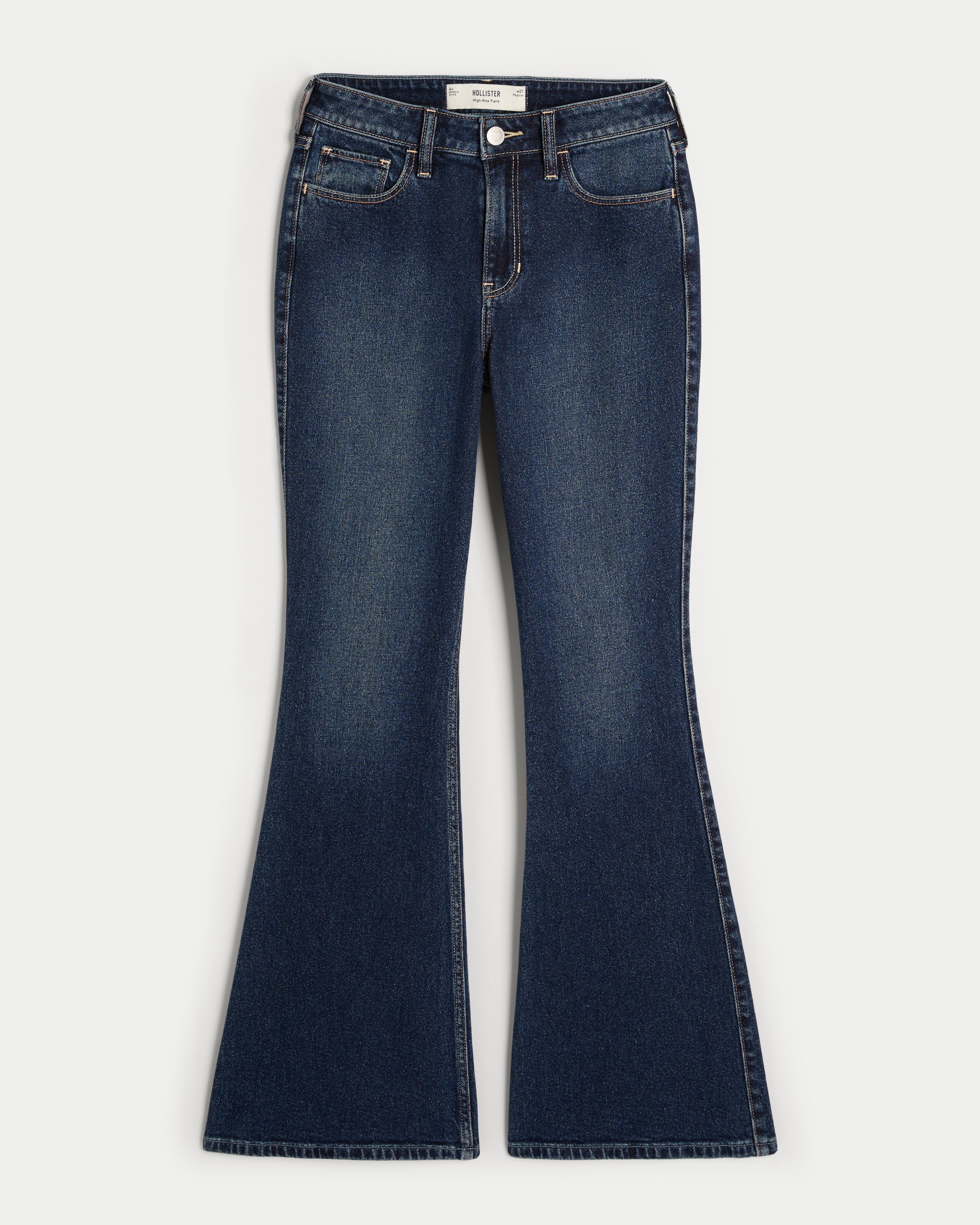 High-Rise Dark Wash Heart Pockets Flare Jeans