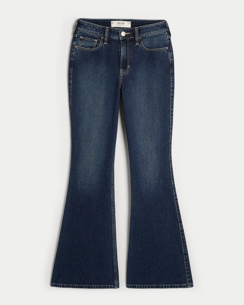 High-Rise Dark Wash Heart Pockets Flare Jeans