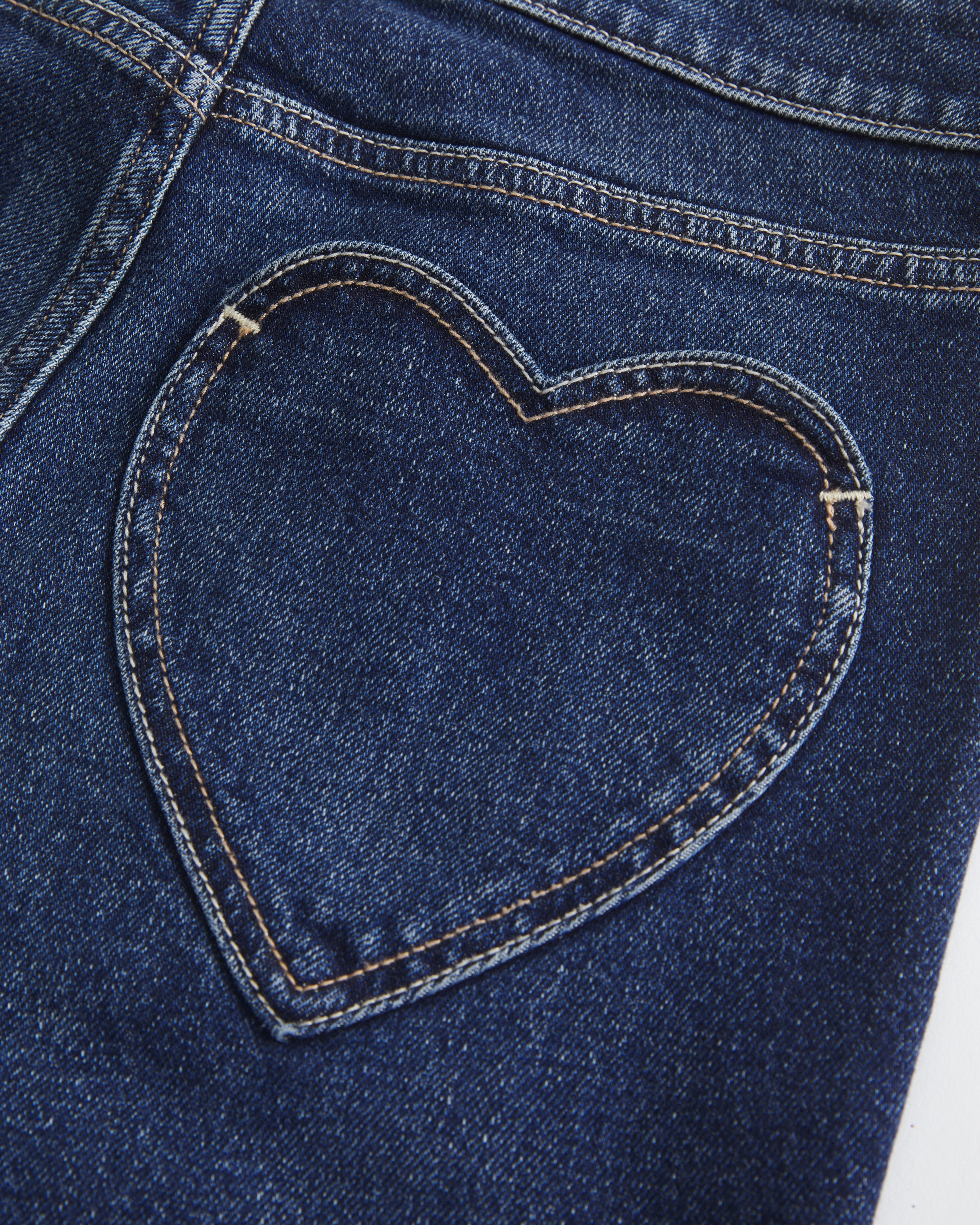 High-Rise Dark Wash Heart Pockets Flare Jeans