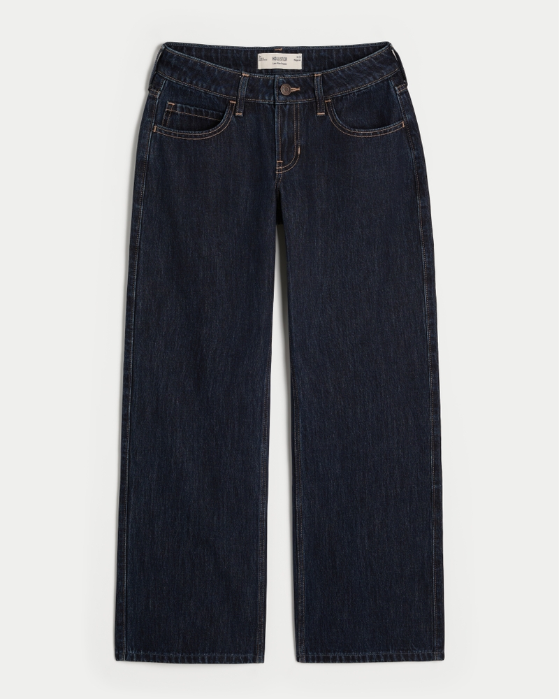 Low-Rise Dark Wash Plaid Hearts Baggy Jeans