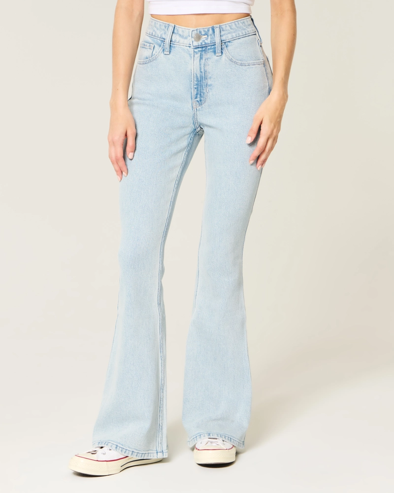 High-Rise Light Wash Heart Stitch Flare Jeans