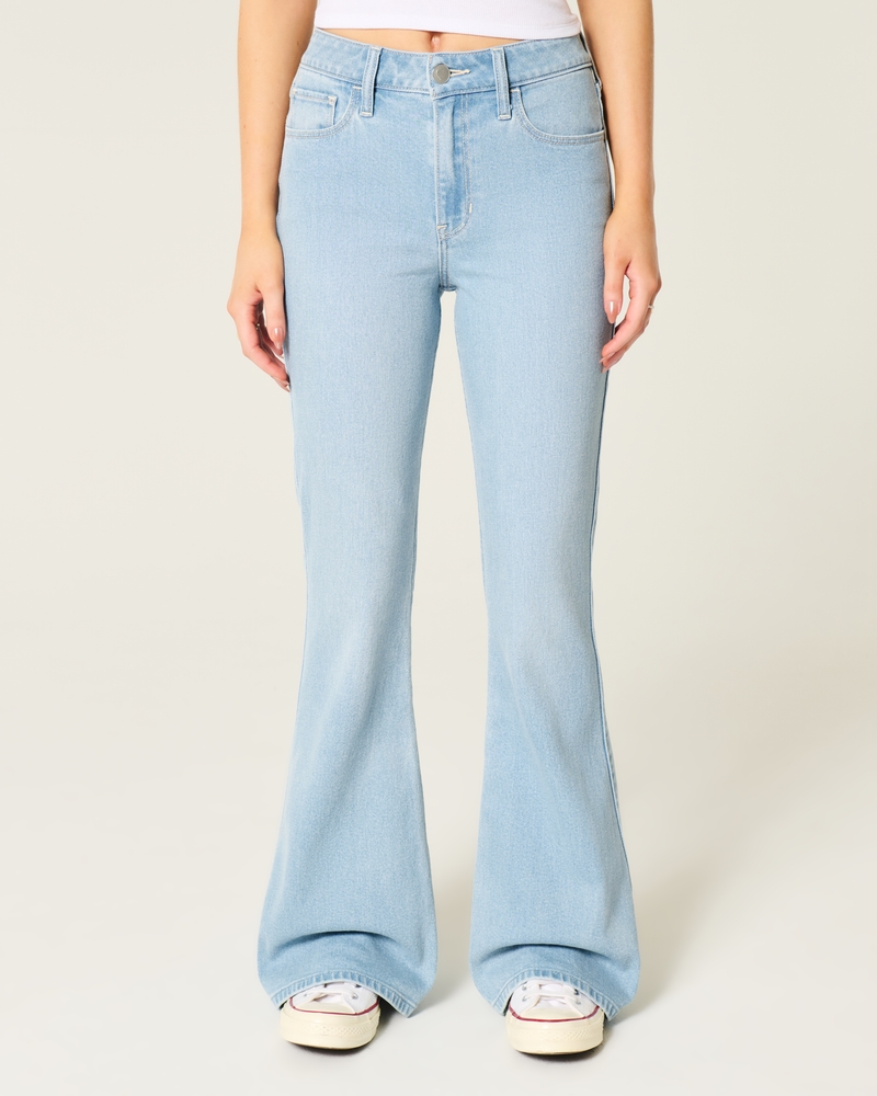 High-Rise Light Wash Heart Pockets Flare Jeans