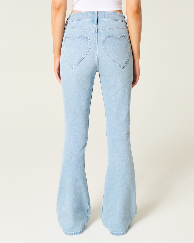 High-Rise Light Wash Heart Pockets Flare Jeans