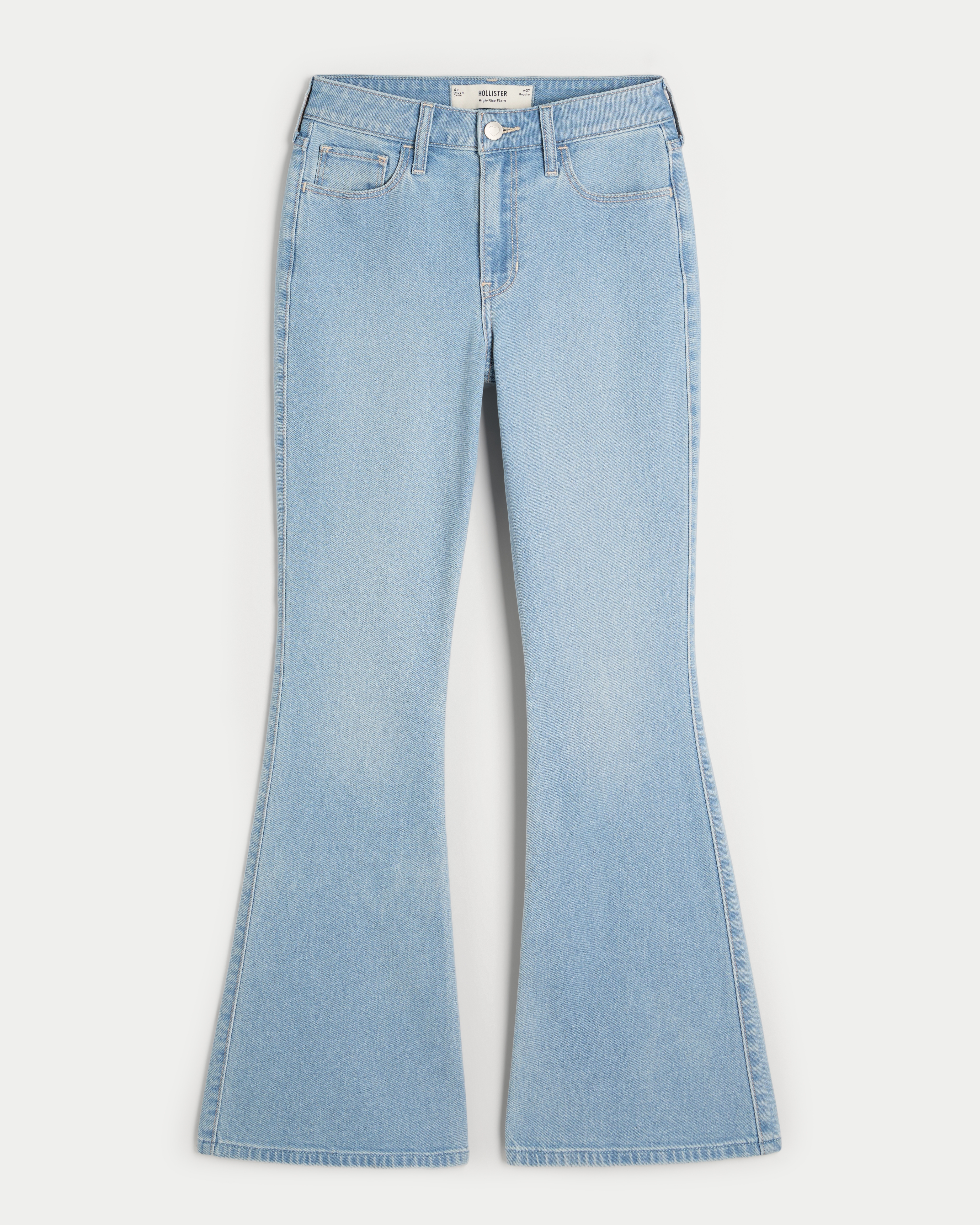 High-Rise Light Wash Heart Pockets Flare Jeans