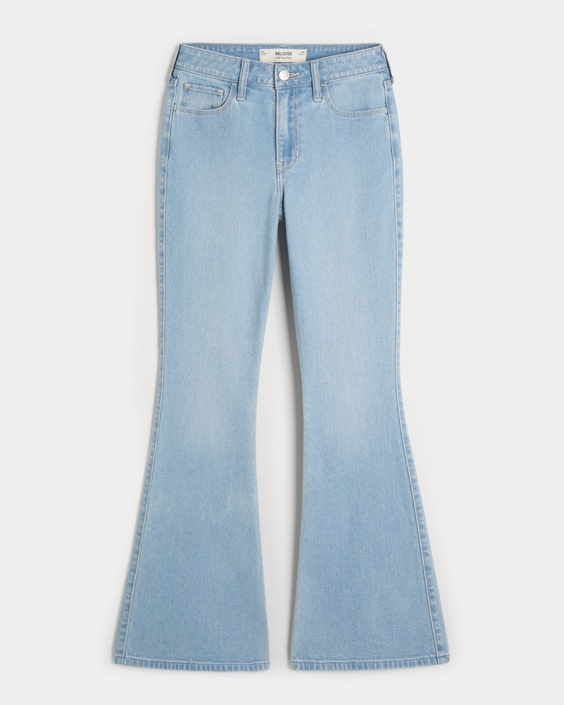 High-Rise Light Wash Heart Pockets Flare Jeans