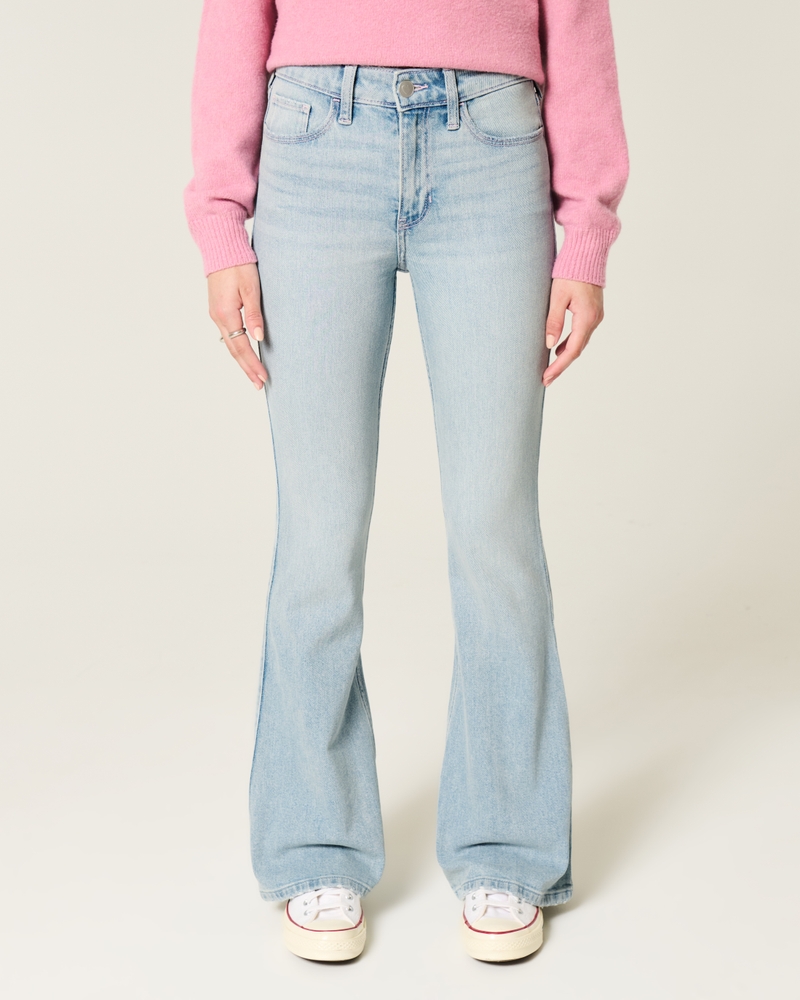 High-Rise Light Wash Heart Stitch Flare Jeans