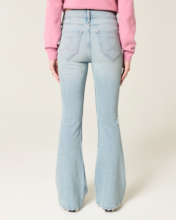 High-Rise Light Wash Heart Stitch Flare Jeans, Light view 2
