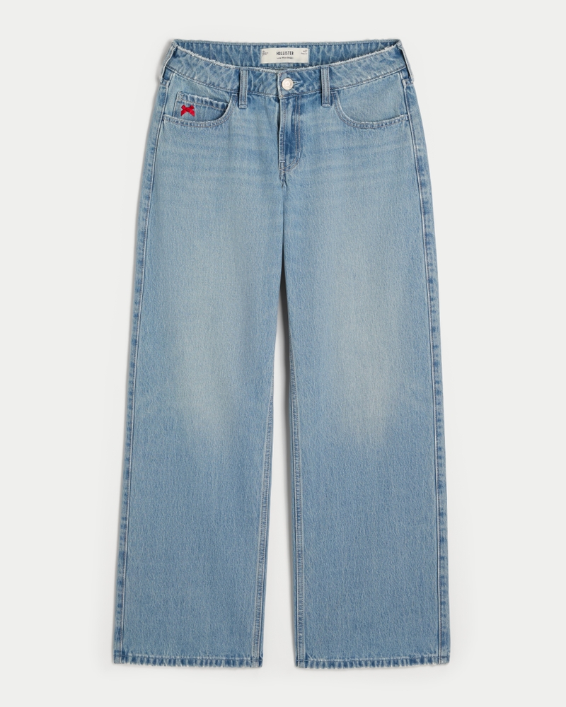 Low-Rise Light Wash Embroidered Deer Baggy Jeans