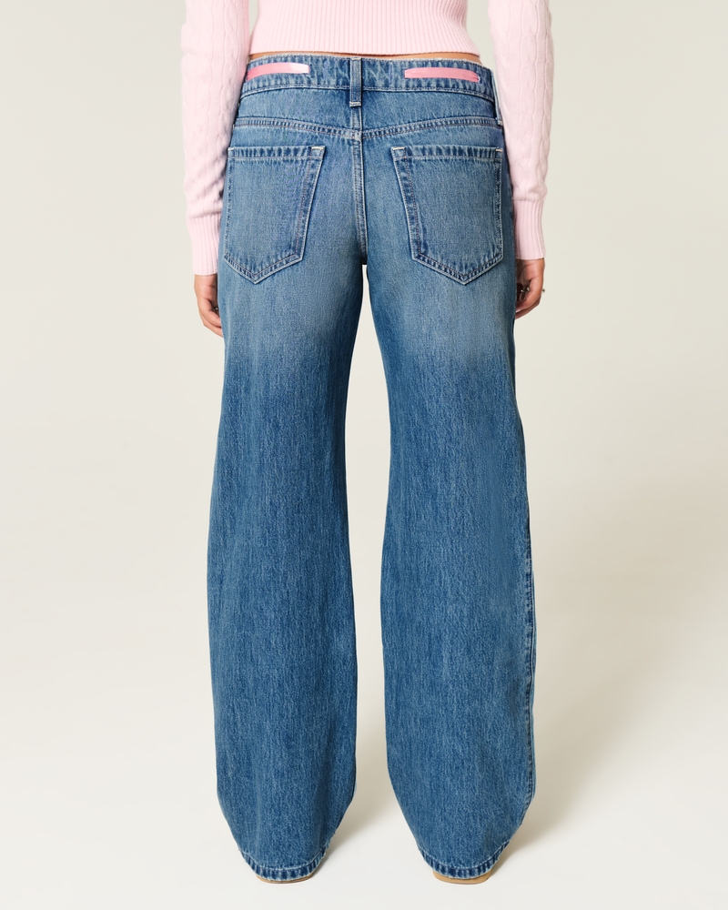 Low-Rise Pink Tie Waistband Baggy Jeans