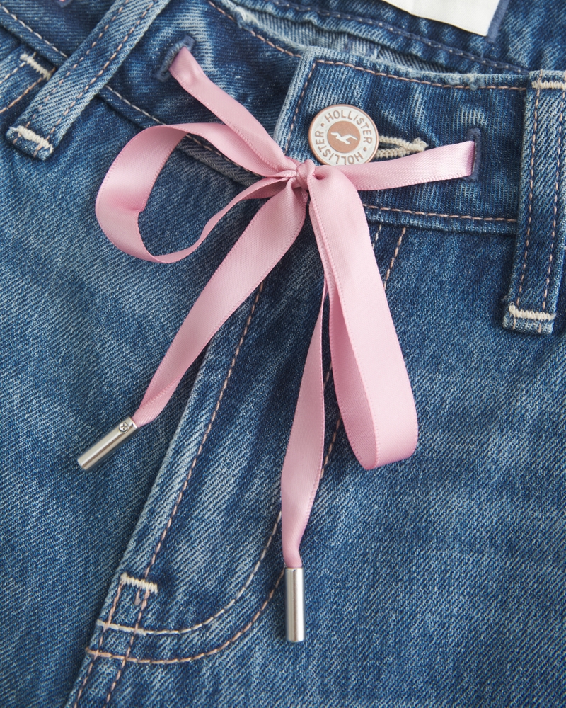 Low-Rise Pink Tie Waistband Baggy Jeans
