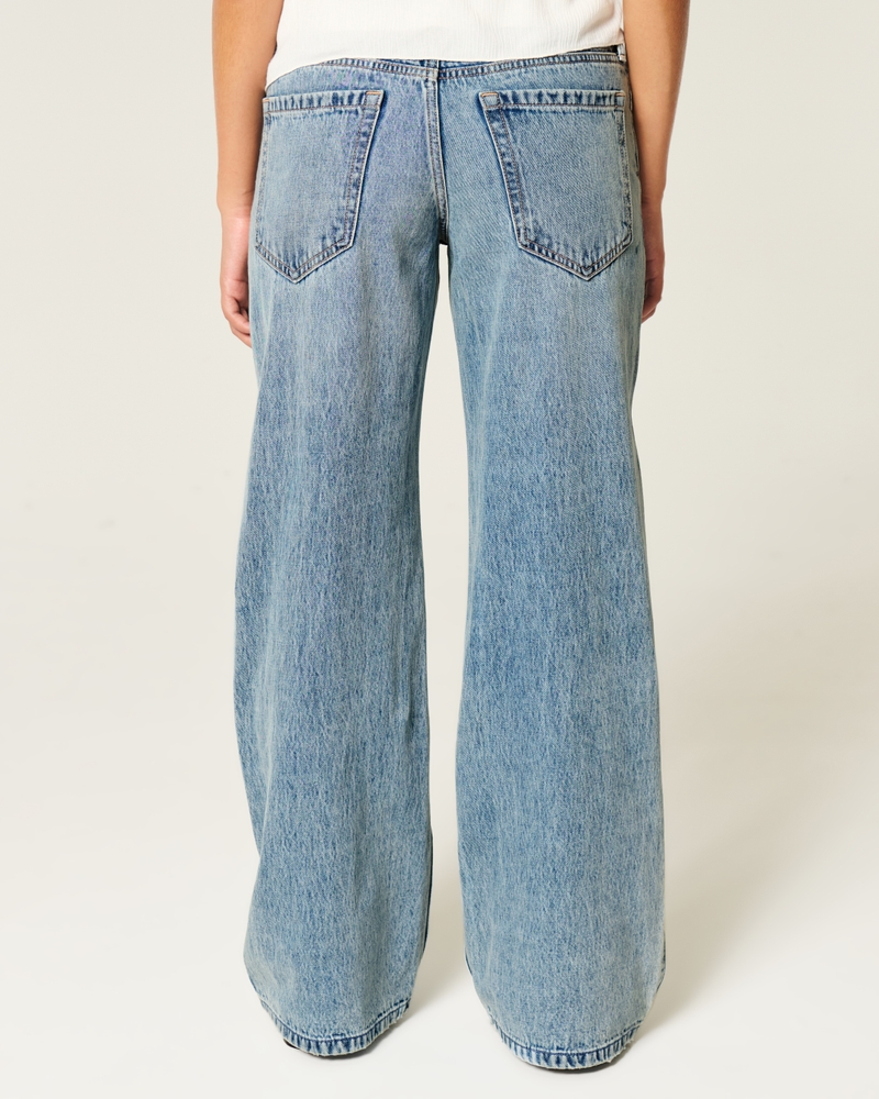 Low-Rise Medium Wash Rhinestone Baggy Jeans