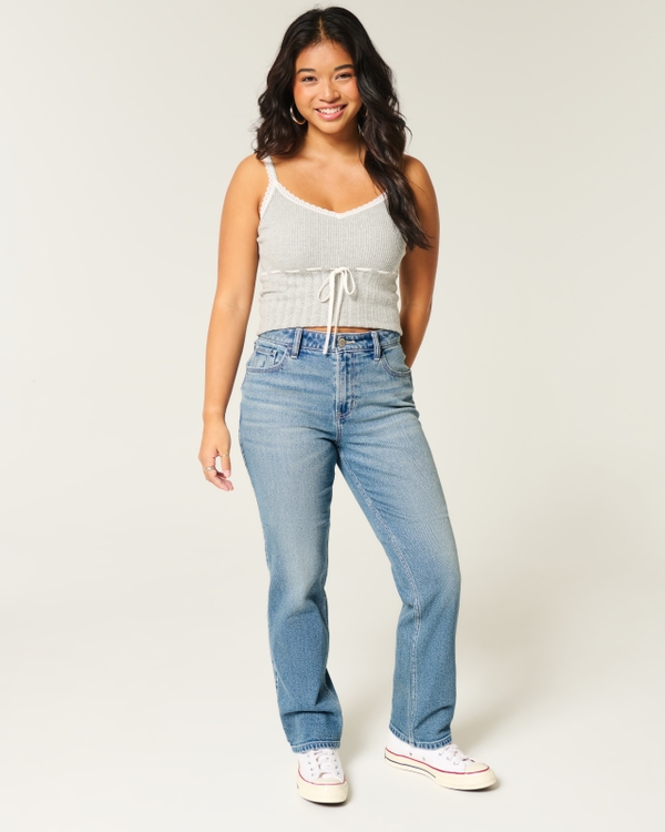 High-Rise Medium Wash Straight Jeans, Medium view 1
