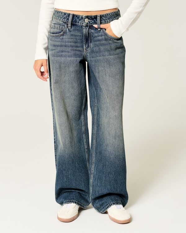 Low-Rise Medium Wash Baggy Jeans, Medium view 2
