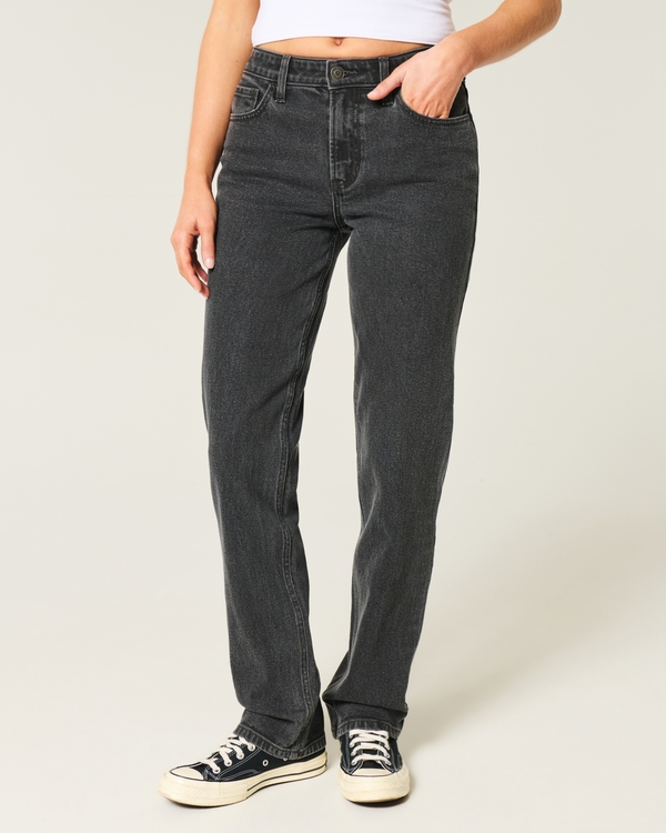 High-Rise Washed Black Straight Jeans, Washed Black view 2