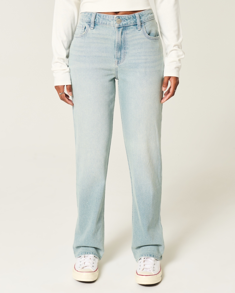 High-Rise Light Wash Straight Jeans