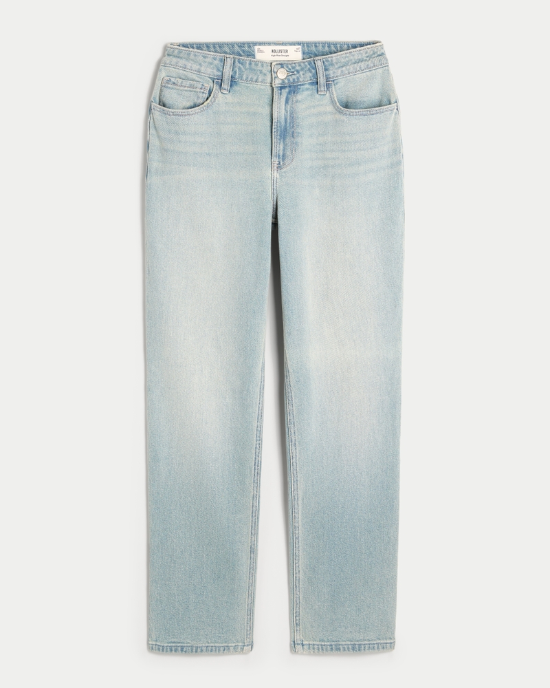 High-Rise Light Wash Straight Jeans