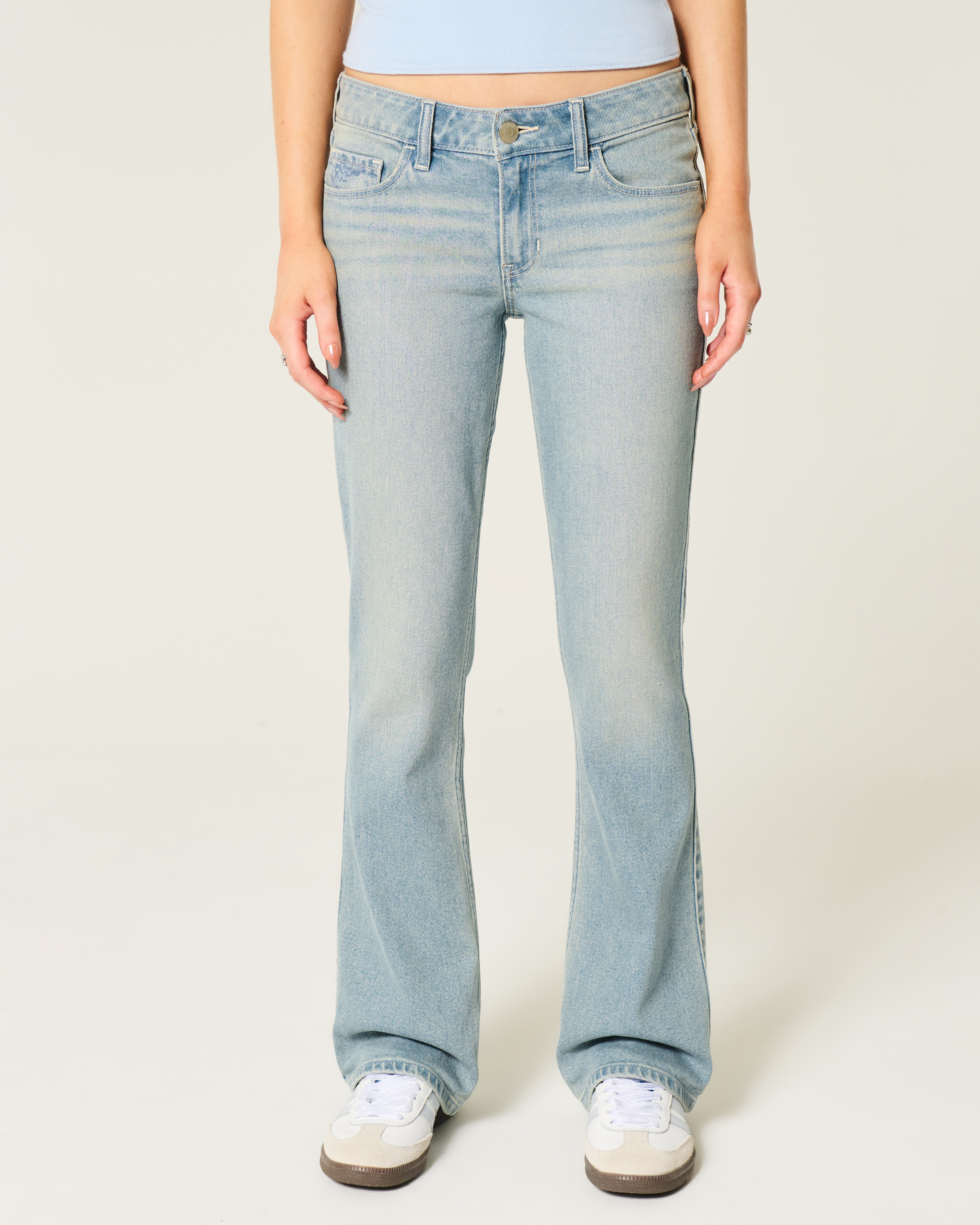 Low-Rise Light Wash Floral Embroidery Boot Jeans