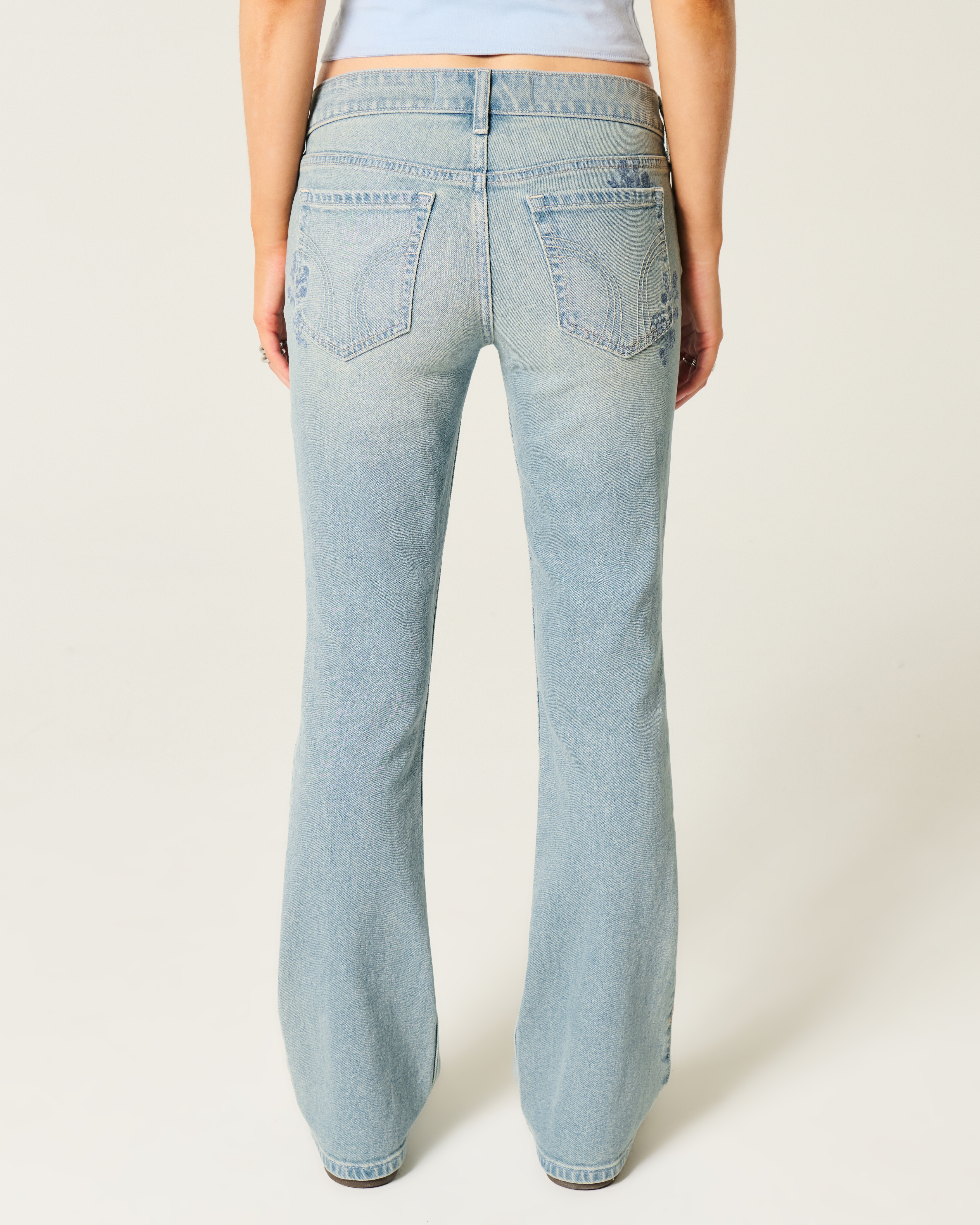 Low-Rise Light Wash Floral Embroidery Boot Jeans