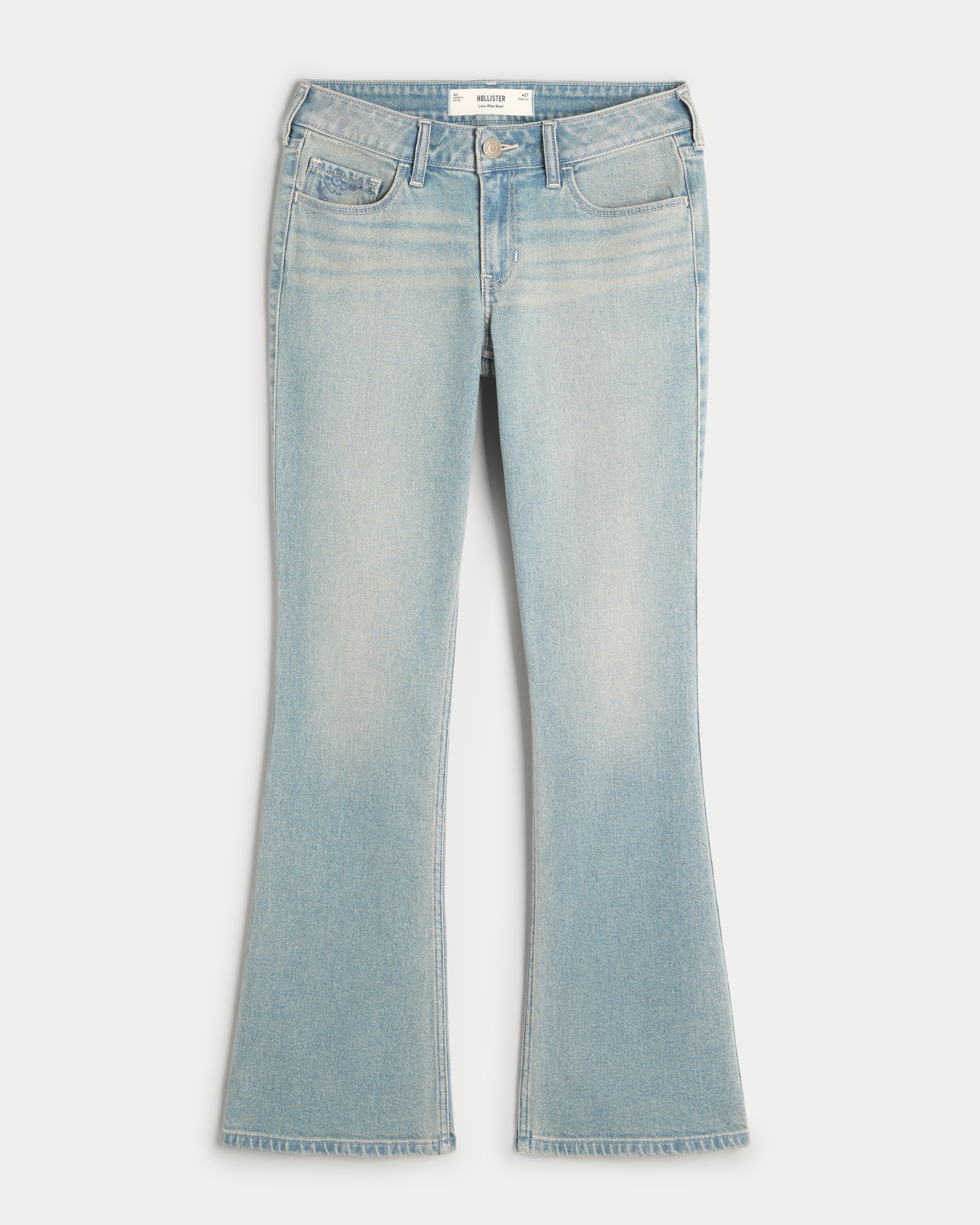 Low-Rise Light Wash Floral Embroidery Boot Jeans