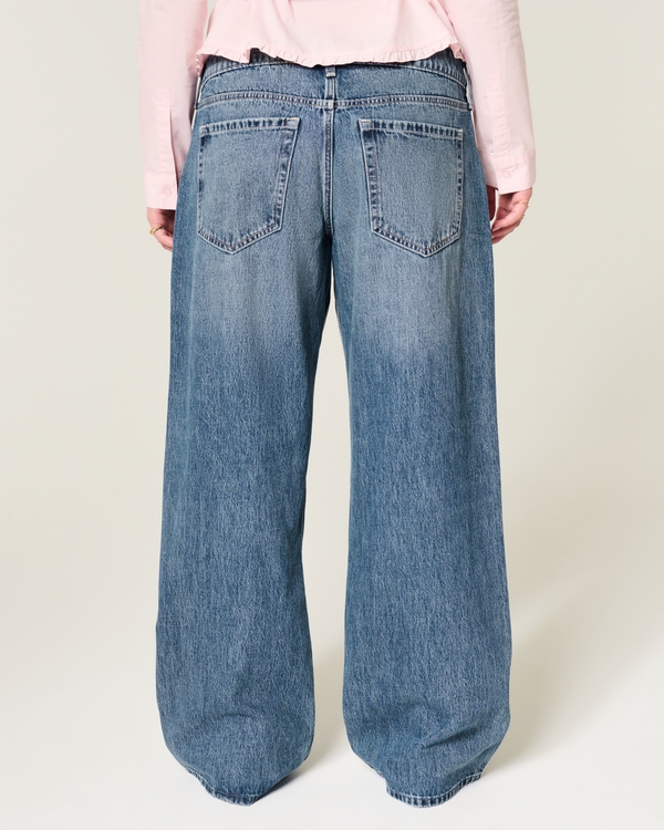 Low-Rise Dark Wash Floral Embroidery Baggy Jeans