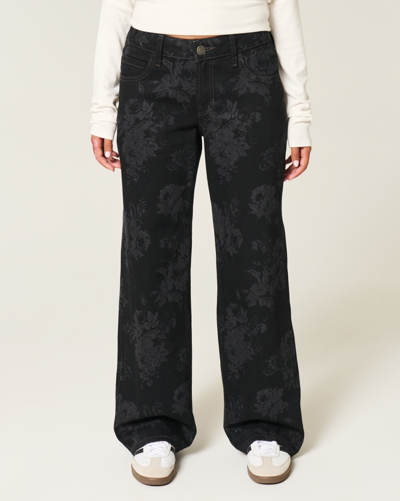 Low-Rise Black Floral Baggy Jeans