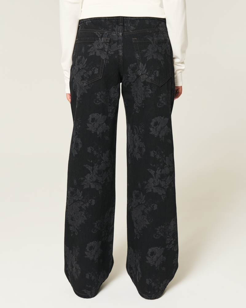 Low-Rise Black Floral Baggy Jeans